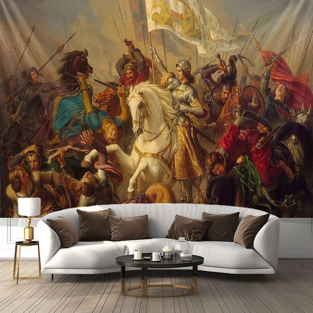 mittelalterliche französische Kunst Heilige Jeanne d'Arc europäischer Wandteppich zum Aufhängen, Wandkunst, großer Wandteppich, Wanddeko, Fotografie, Hintergrund, Decke, Vorhang, Zuhause, Lightinthebox