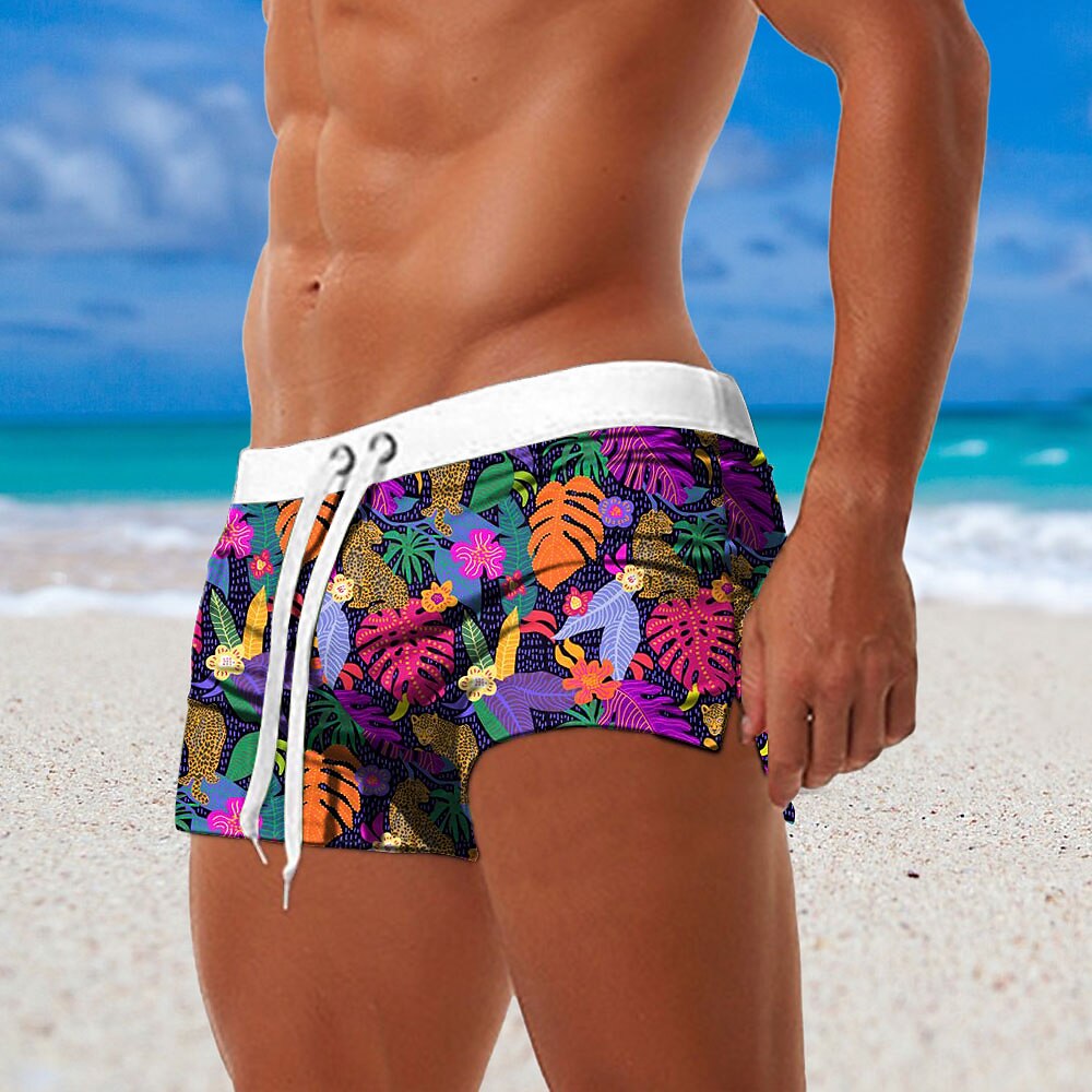 Herren Blatt Pflanzen Blume Badehose Schwimmshorts Bademode Boxer-Badeshorts Mittlere Taillenlinie Modisch Designer Surfen Festtage Strand Tasche Kordelzug Elastische Taille Designer Bekleidung Lightinthebox