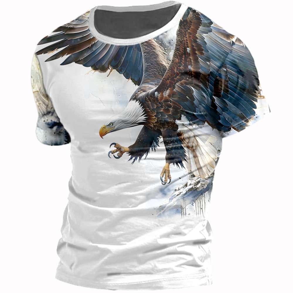 Herren Graphic Tier Kuh Adler T Shirt T-Shirt 3D-Druck Rundhalsausschnitt Hemd Modisch Athleisure Strasse Sports Outdoor Weiß Elfenbein Wärm Weiß Sommer Frühling Bekleidung S M L XL XXL XXXL Lightinthebox