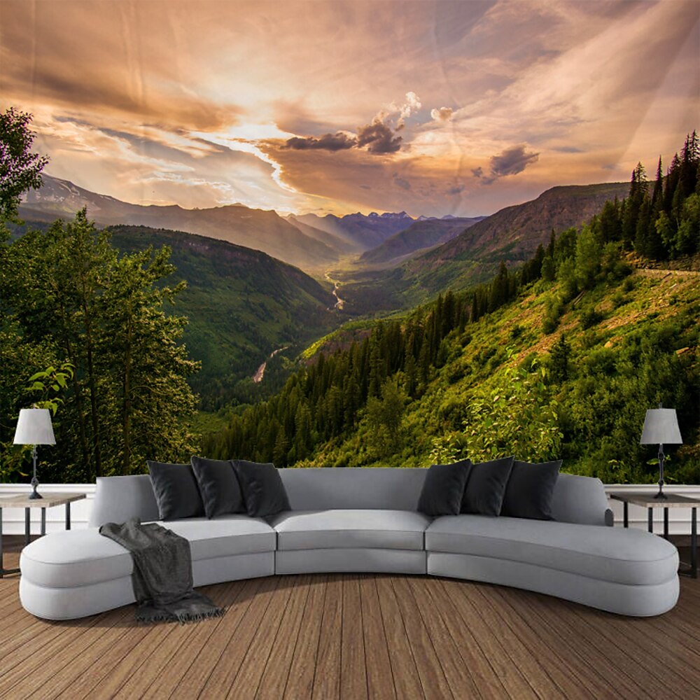 Sonnenschein Berglandschaft Wandteppich Wanddekoration großer Wandteppich Wanddeko Fotografie Kulisse Decke Vorhang Home Schlafzimmer Wohnzimmer Dekoration Wandtuch XXL Natur Lightinthebox