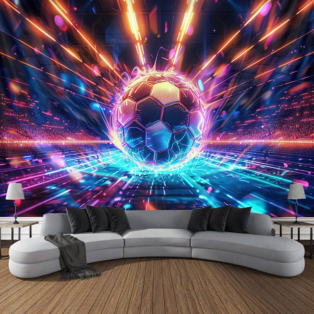 Uefa Euro 2024 Schwarzlicht-Wandteppich, UV-reaktiv, leuchtet im Dunkeln, majestätisches Fußballstadion, trippiger, nebliger Wandteppich zum Aufhängen, Wandkunst, Wandbild für Wohnzimmer, Schlafzimmer Lightinthebox