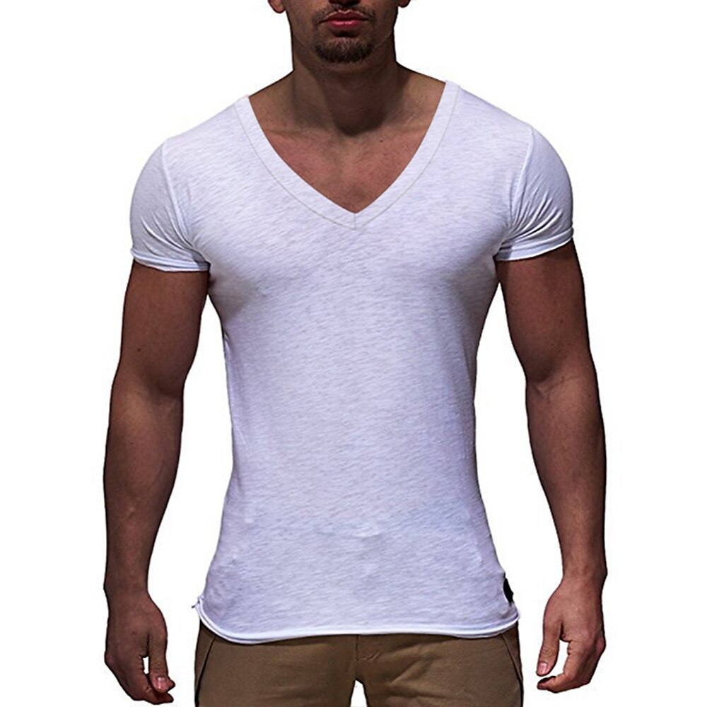 Herren T Shirt Tee Glatt V Ausschnitt Fitness Fitnessstudio Kurzarm Bekleidung Strassenmode Sportbekleidung Büro Basic Lightinthebox