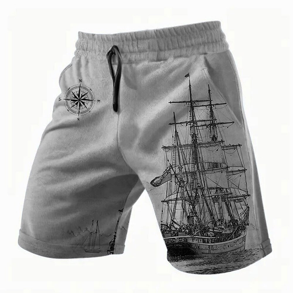Herren Nautisch Segelboot Shorts Kurze Hosen Sommer-Shorts Lässige Shorts Mittlere Taillenlinie Strassenmode Hawaiianisch Retro Vintage Casual Täglich Festtage Tasche Kordelzug Elastische Taille Lightinthebox