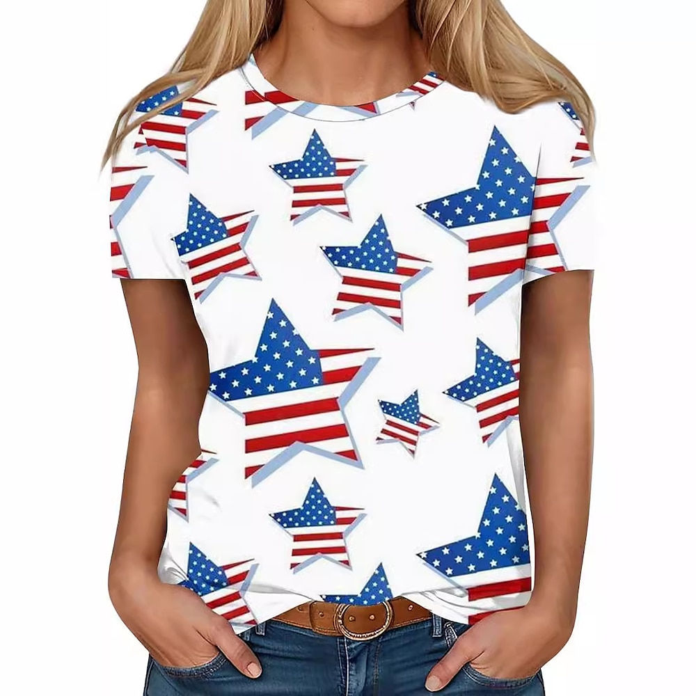 Tag der Unabhängigkeit 4. Juli USA Flagge T-Shirt-Ärmel Zeichentrick Manga USA Flagge Harajuku Grafik Kawaii Für Damen Erwachsene Maskerade 4. Juli 3D-Druck Festival Lightinthebox