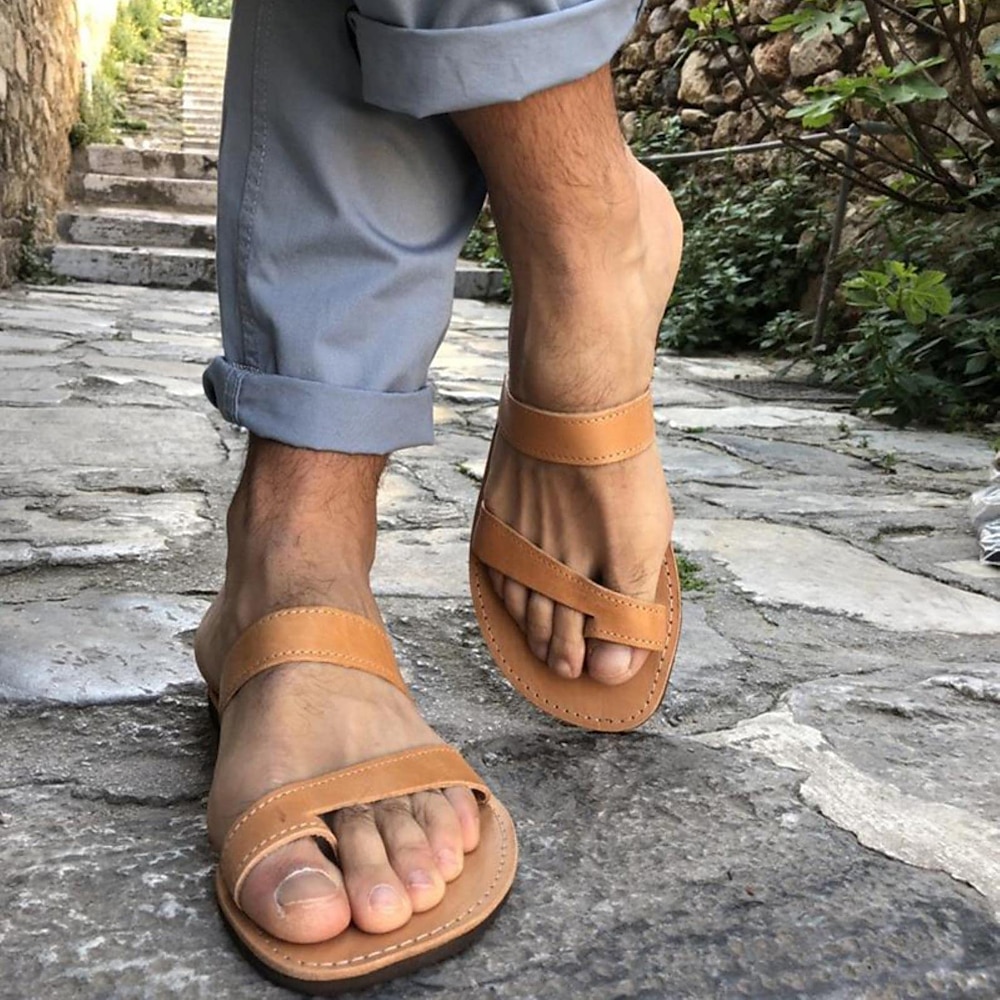 Minimalistische Sandalen aus Kunstleder für Herren mit Doppelriemen - bequeme Sommer-Schlupfschuhe Lightinthebox