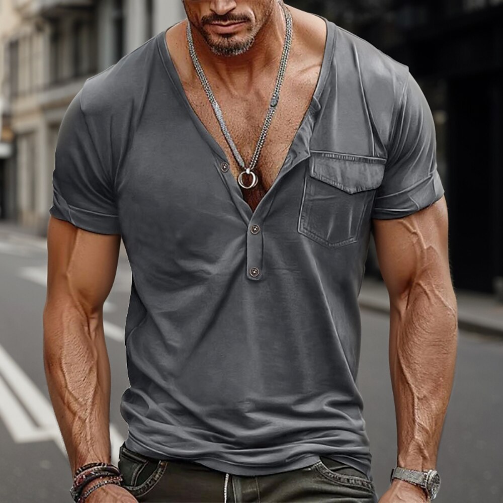 Herren T Shirt T-Shirt Kurzarmshirt Kurzarm V Ausschnitt Frühling Sommer Einfach Mode Designer Basic Tasche Urlaub Straße Ausgehen Schwarz Weiß Blau Top T-Shirt für Herren Lightinthebox