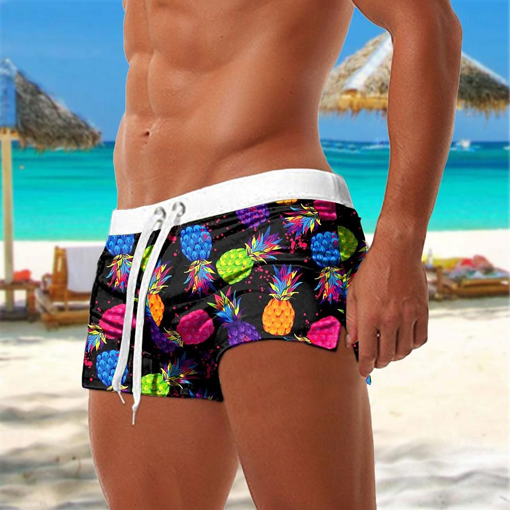 Herren Frucht Ananas Badehose Schwimmshorts Bademode Boxer-Badeshorts Mittlere Taillenlinie Modisch Strassenmode Designer Surfen Festtage Strand Tasche Kordelzug Elastische Taille Designer Bekleidung Lightinthebox