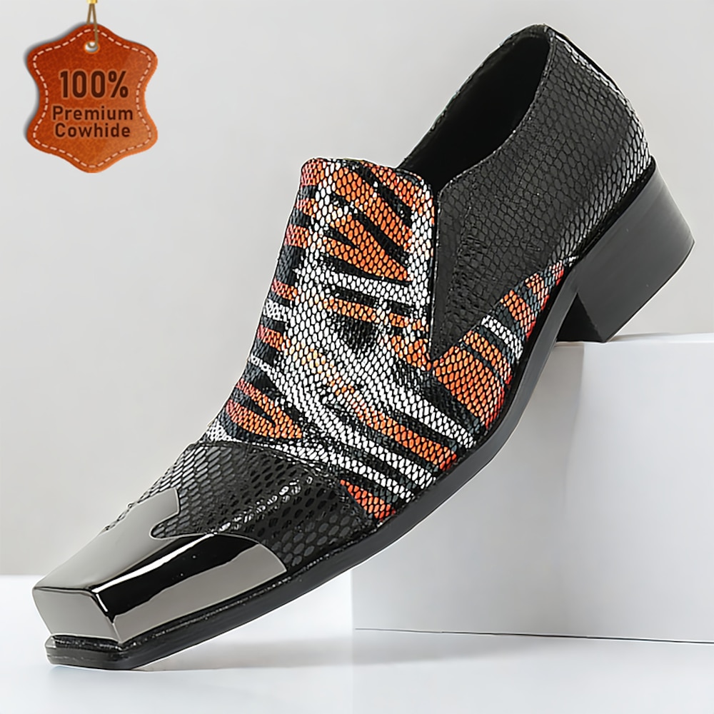 Loafer aus Lackleder im Animalprint für Herren, auffälliges rotes und schwarzes Schlangenhaut-Design mit quadratischer Zehenpartie, perfekt für modebewusste Events und Partys Lightinthebox