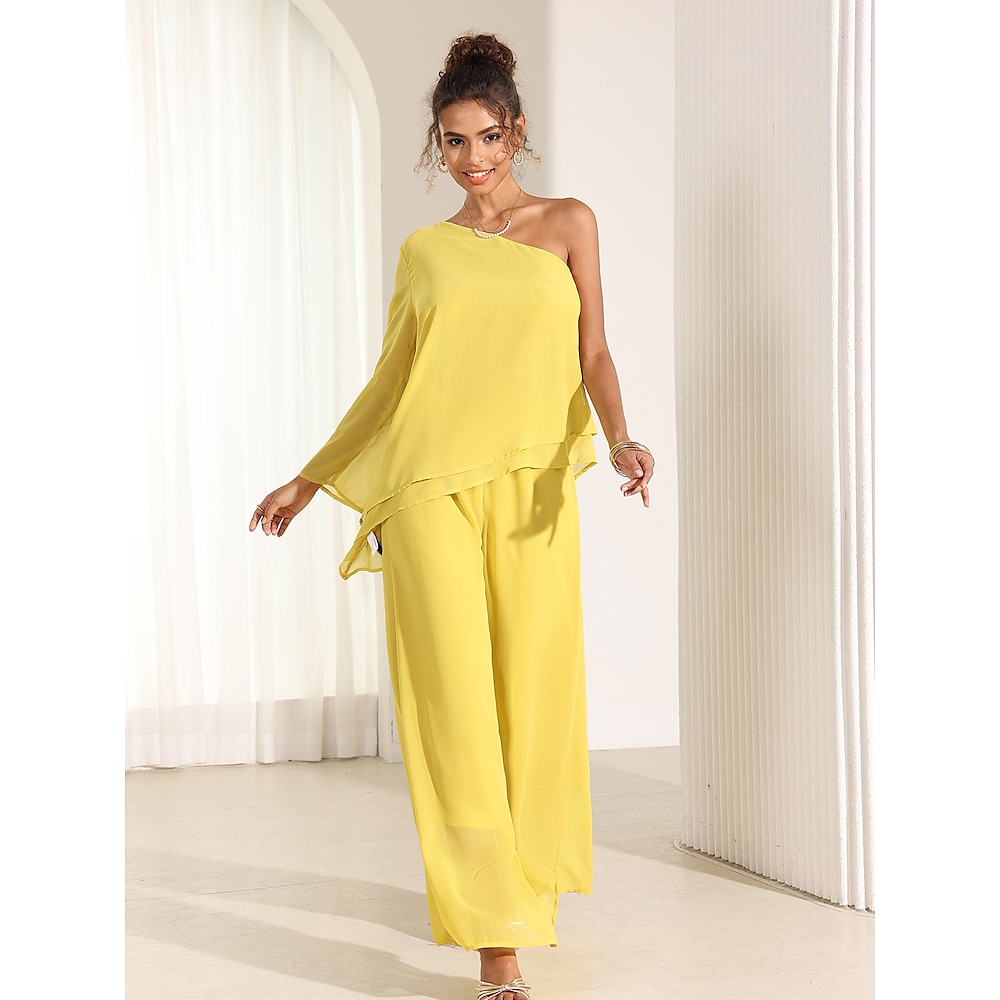 Damen Elegant Ausgefallene Bluse Hosen-Sets Hose mit weitem Bein Ärmellos Schulterfrei Glatt Layer-Look kleid hochzeitsgast Cocktailparty Gelb Sommer Regular Fit Lightinthebox