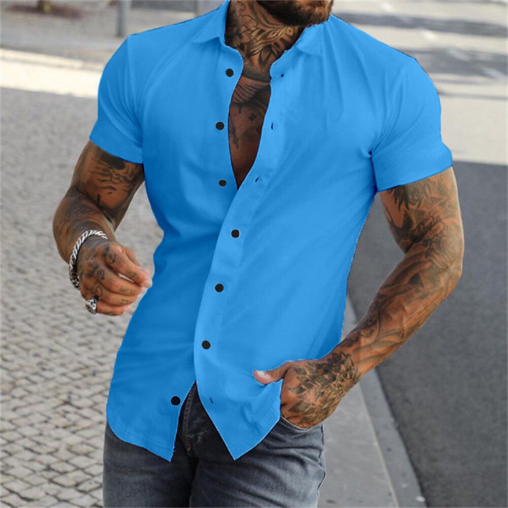 Herren Hemd Sommerhemd Knopfhemd Grau Blau Schwarz Weiß Gelb Rosa Kurzarm Buchstabe Umlegekragen Strasse Casual Button-Down Bekleidung Modisch Brautkleider schlicht Komfortabel Lightinthebox