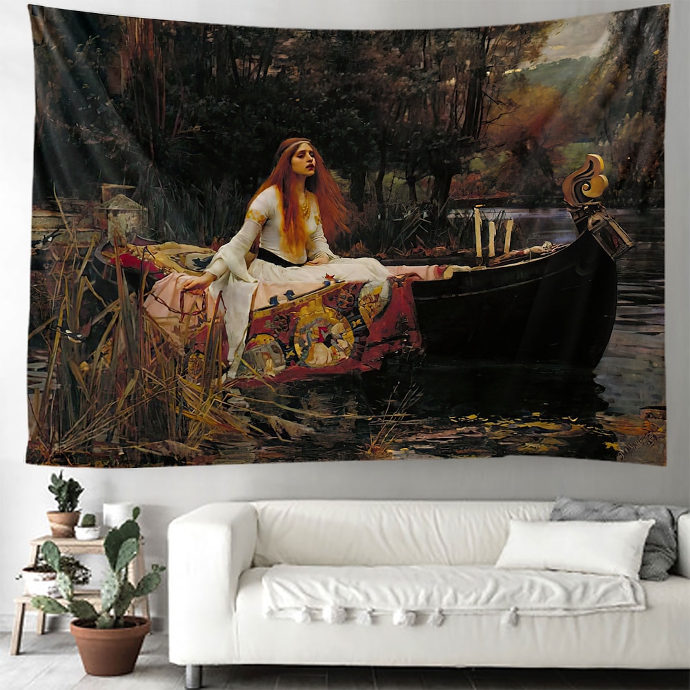 die Dame von Shalott Vintage Wandteppich Wand Kunst großer Wandteppich Wandbild Dekor Fotografie Hintergrund Decke Vorhang Haus Schlafzimmer Wohnzimmer Dekoration Lightinthebox