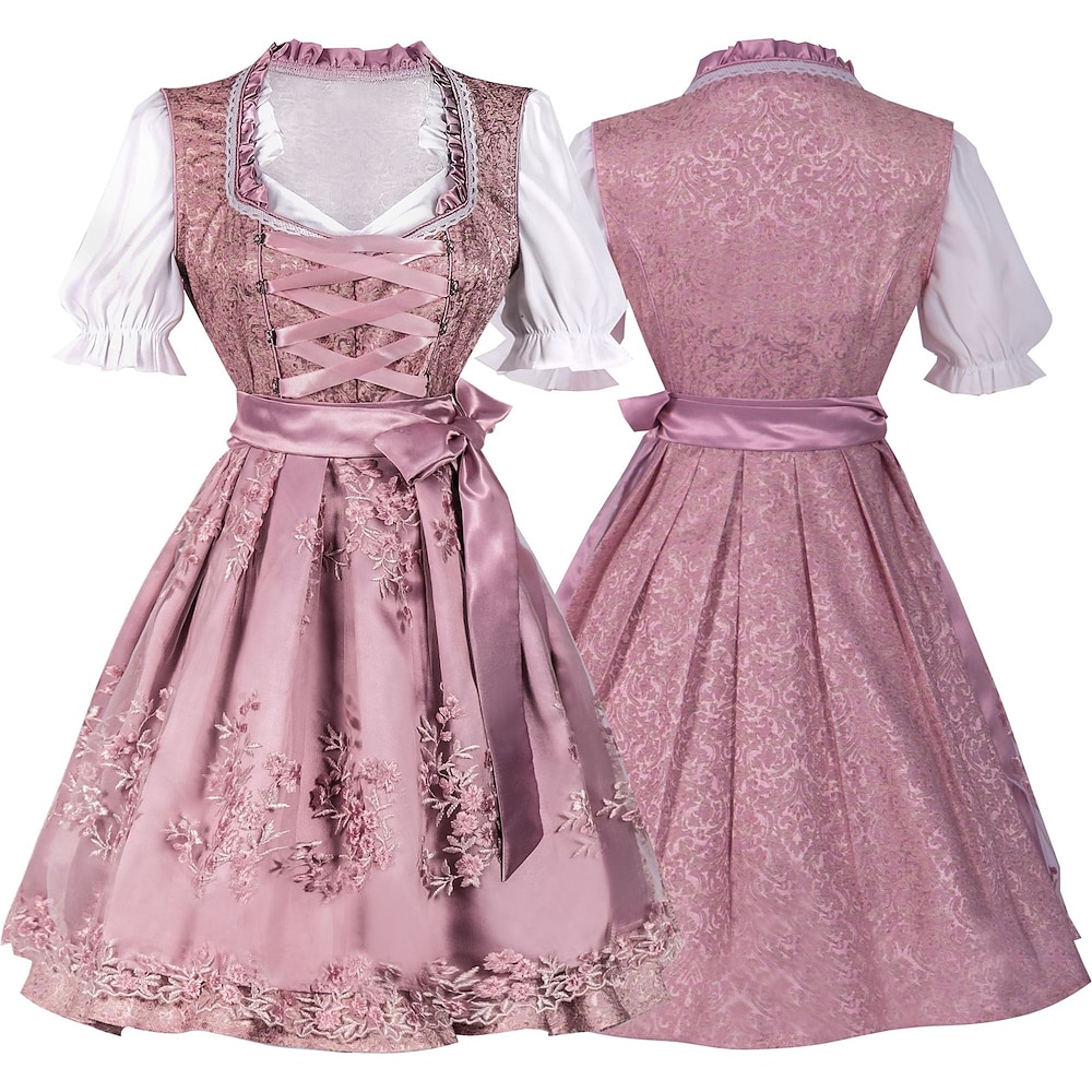 Karneval Oktoberfestbier Kostüm Kleid Austattungen Dirndl Bayerisch Maid Deutsch München Wiesn Damen Stoff im traditionellen Stil Hemd Kleid Schürze Lightinthebox