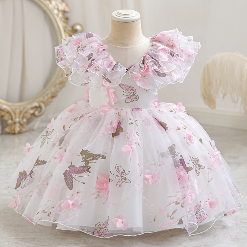 kinderkleidung Mädchen Party Kleid Schmetterling Blume Ärmellos Hochzeit Besondere Anlässe Gitter Zip bezaubernd Süß Baumwolle Polyester Knielang abendkleider Sommer Frühling Herbst 3-10 Jahre Purpur Lightinthebox