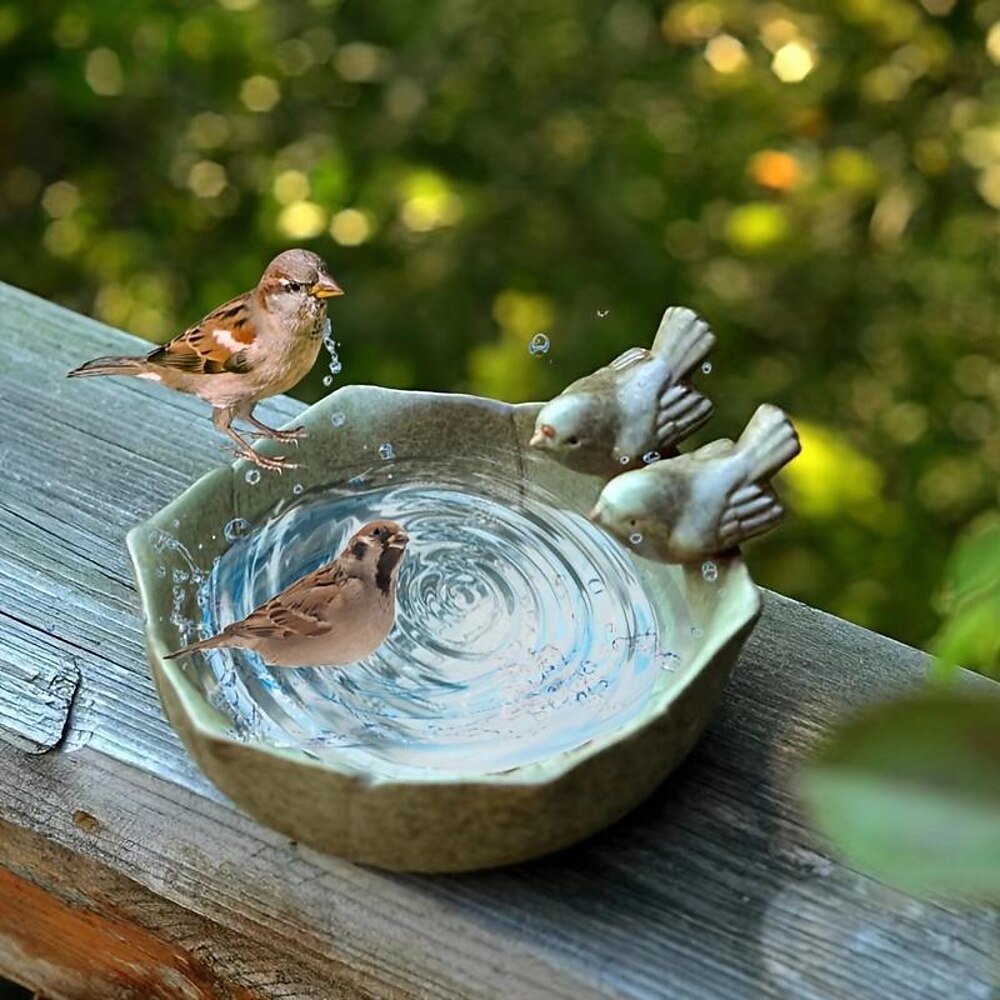 Vogelfutterschale in Blumenform, kreative Vogelbadewanne aus Kunstharz, Gartenornamente aus Kunstharz, Futternapf für Vogelfutter und Wasserstation, Dekoration für den Innen- und Außenbereich, Rasen, Lightinthebox