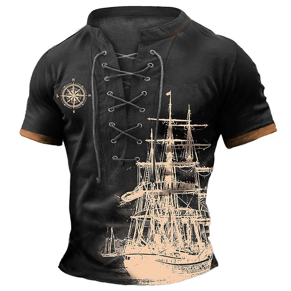 Herren Graphic Schiff Kompass T Shirt T-Shirt 3D-Druck Rundhalsausschnitt Hemd Modisch Athleisure Streetstyle Strasse Täglich Schwarz Braun Sommer Frühling Bekleidung S M L XL XXL XXXL Lightinthebox