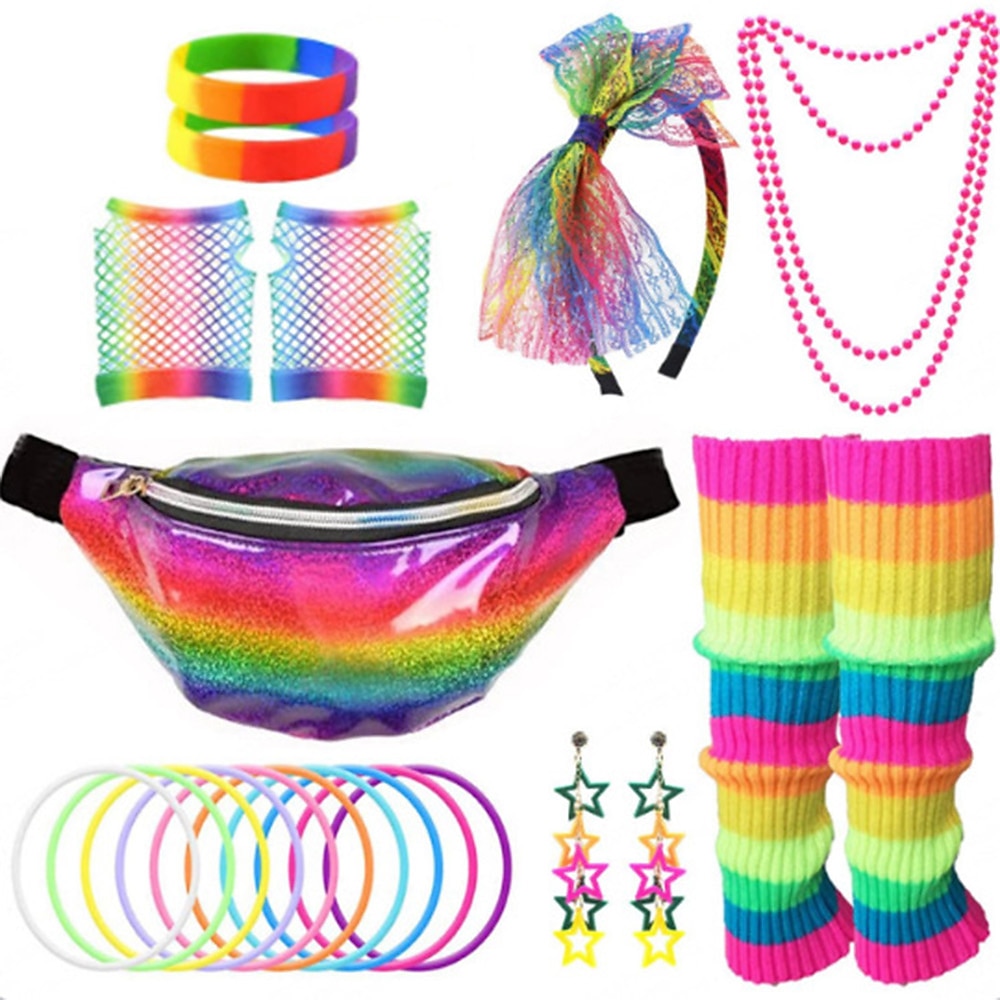 Retro Vintage Disko 1980er Austattungen Bauchtasche Faschingskostüme ca. 1,50 m breites Doppelbett 80er Partygirl Damen Maskerade Pride Parade Pride-Monat Erwachsene Armband Socken Tasche Lightinthebox