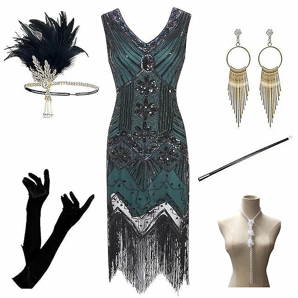 Brüllen 20s 1920s Cocktailkleid Flapper Kleid Kleid Austattungen Der große Gatsby Charleston Übergrössen Damen Feder Silvester Maskerade Erwachsene 1 Halskette Kleid Handschuhe Lightinthebox