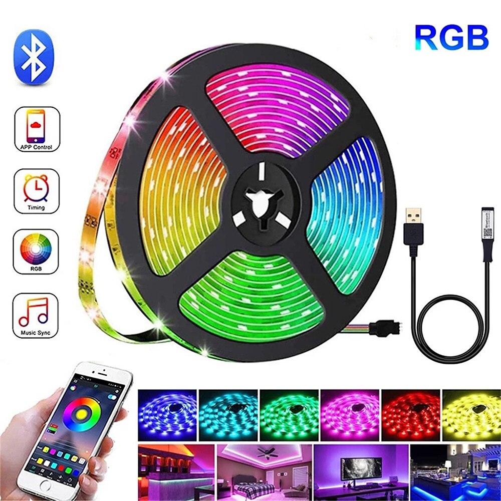 wasserdichtes 5 m RGB-TV-Schwarzlicht, USB-LED-Lichtstreifen, intelligente App-Steuerung, Eis-Lichterkette für Räume, Pool-Lichtstreifen 5050, 5 V, bunt für Kinder, in der Wohnkultur, RGB-Band Lightinthebox