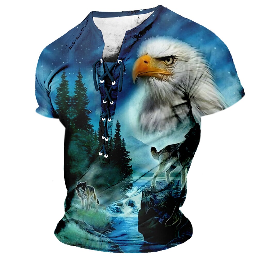 Herren Wolf Adler T Shirt Kurzarm T-Shirt 3D-Druck Henley Hemd Sport Modisch Täglich Strasse Casual Blau Sommer Frühling Bekleidung S M L XL 2XL 3XL Lightinthebox