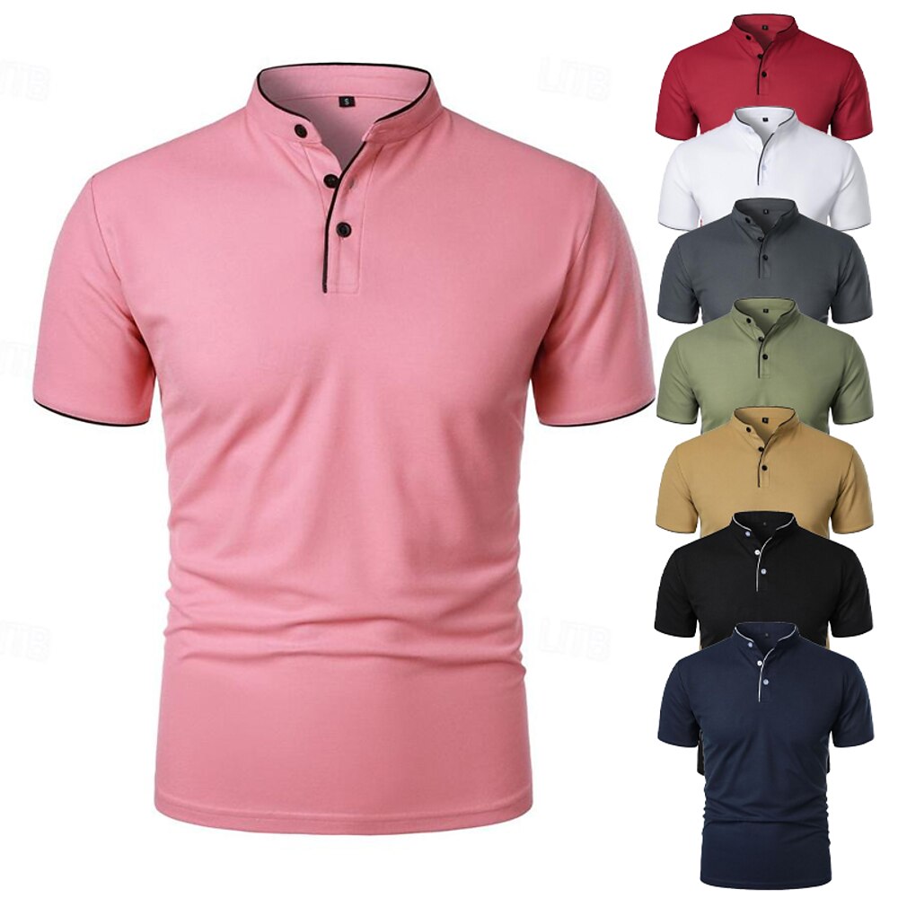 Herren Golfhemd Golfpolo Arbeit Casual Ständer Kurzarm Basic Modern Farbblock Patchwork Taste Frühling Sommer Regular Fit Wein Schwarz Weiß Rosa Marinenblau Grün Golfhemd Lightinthebox