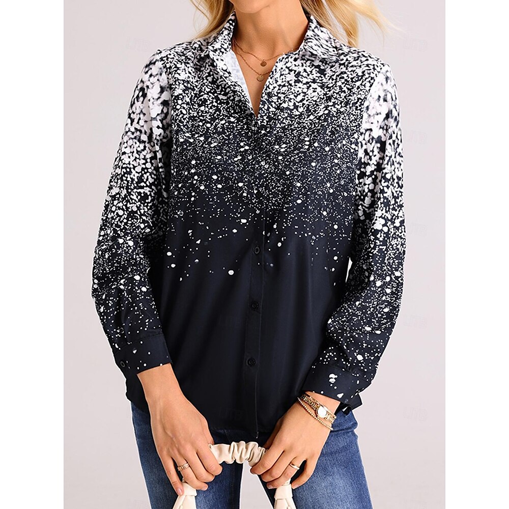 Damen Übergröße Hemd Bluse Taste Bedruckt Casual Täglich Basic Langarm Hemdkragen Silber Frühling Herbst Lightinthebox