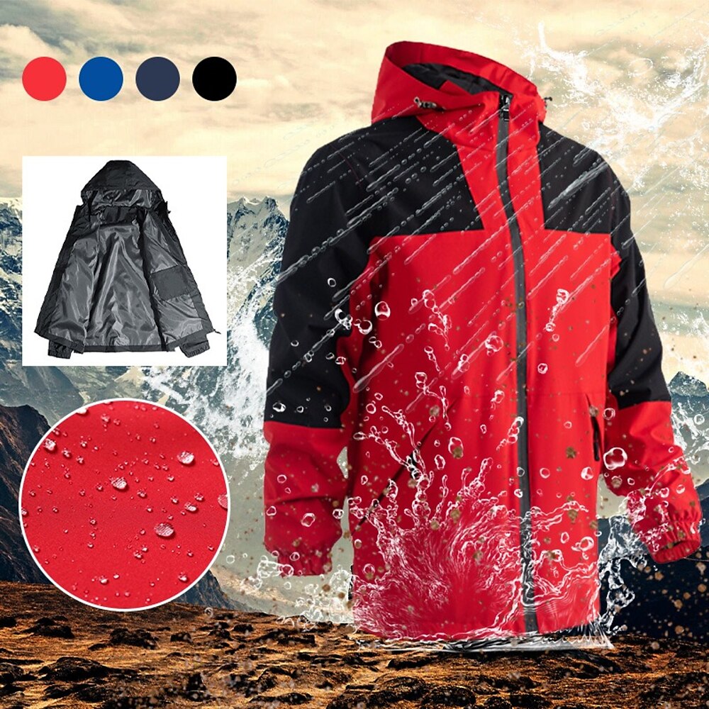 Herren Wanderjacke Regenjacke Regenmantel Draussen Patchwork Wasserdicht Atmungsaktiv Schnelltrocknend Jacke Einfacher Schieber Camping / Wandern / Höhlenforschung Schwarz Rot Marinenblau Königsblau Lightinthebox