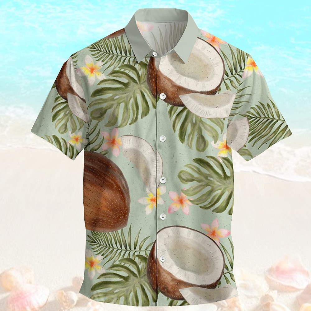 Herren Palme Kokosnuss Hawaiihemd Sommerhemd Aloha-Shirt Kurze Ärmel Hemd Umlegekragen Hawaiianisch Brautkleider schlicht Resort Outdoor Urlaub Strasse Armeegrün Grün S M L Lightinthebox