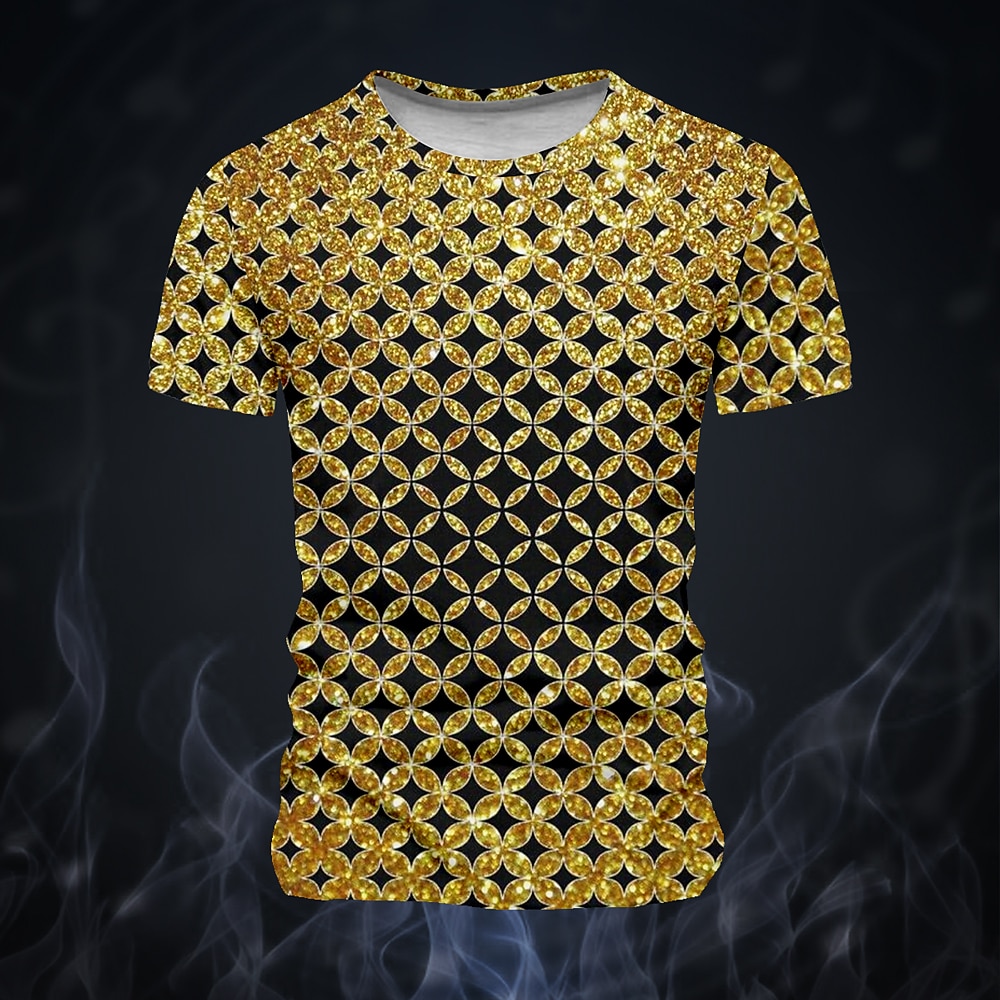 Herren Funkelnder Glitzer Geld T Shirt Kurzarm T-Shirt 3D-Druck Rundhalsausschnitt Hemd Modisch Übertrieben Designer Strasse Sports Outdoor Gold Sommer Frühling Bekleidung S M L XL XXL XXXL Lightinthebox