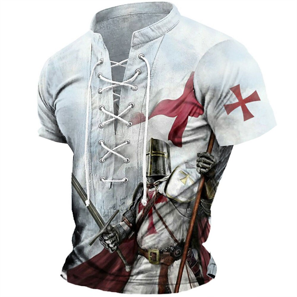 Herren Kreuz der Templer Tempelritter T Shirt Kurzarm T-Shirt 3D-Druck Hemd Retro Vintage Religiös Athleisure Strasse Weiß Sommer Frühling Bekleidung S M L XL 2XL 3XL Lightinthebox