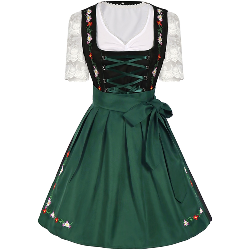 Karneval Oktoberfestbier Kostüm Kleid Dirndl Trachtenkleader Maid Bayerisch Deutsch München Wiesn Damen Stoff im traditionellen Stil Kleid Schürze Lightinthebox