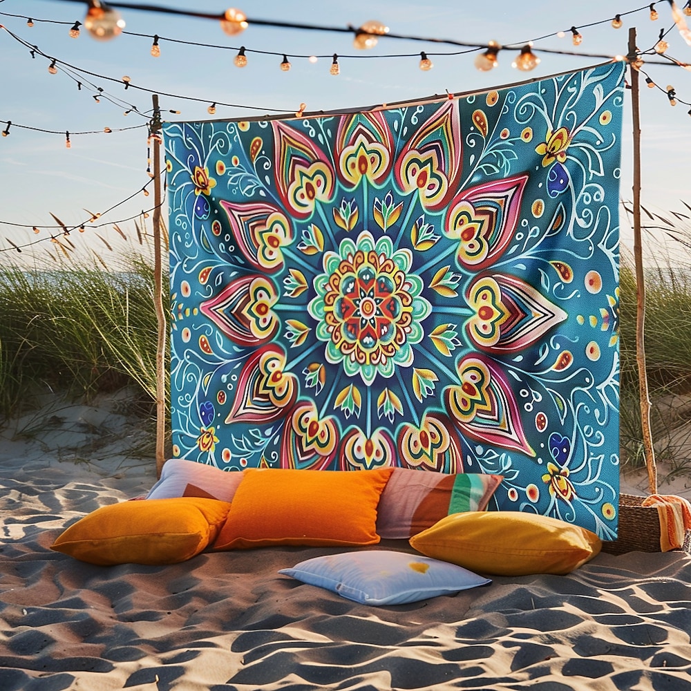 Mandala Boho blau grün Wandteppich Wanddekoration großer Wandteppich Wanddeko Fotografie Kulisse Decke Vorhang Home Schlafzimmer Wohnzimmer Dekoration Lightinthebox