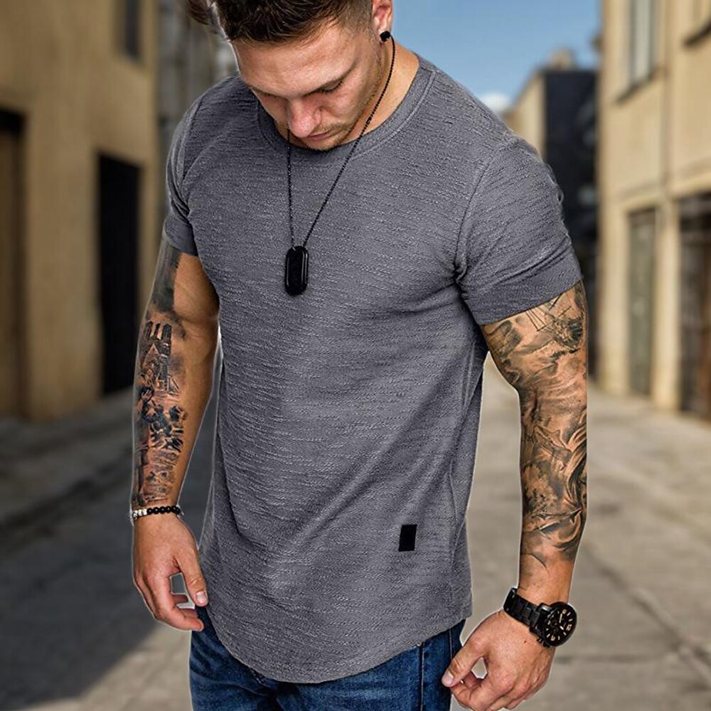 Herren T Shirt Glatt Rundhalsausschnitt Casual Kurzarm Bekleidung Einfach Sportbekleidung Brautkleider schlicht Muskel Lightinthebox