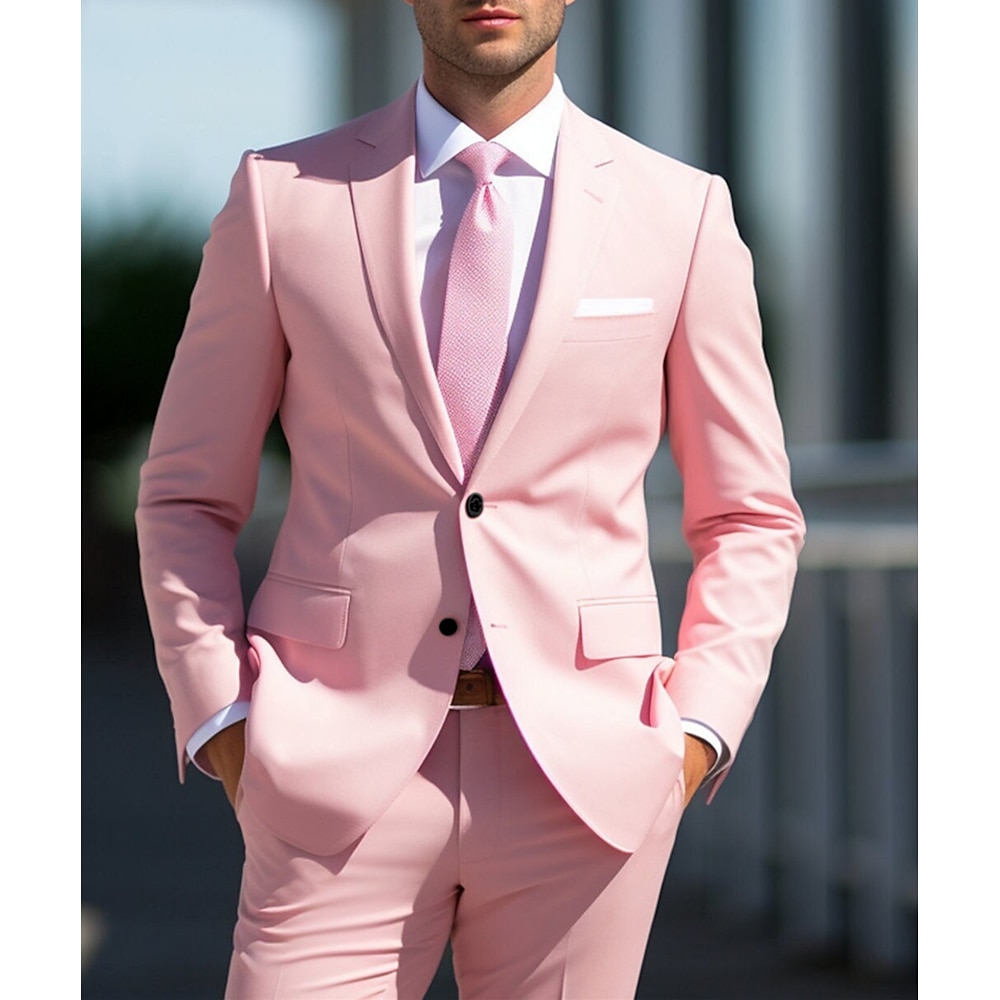 Hochzeitsanzüge für Männer Kentucky Derby Weiß Rosa Tägliches Geschäft Pferderennen Unifarben Übergrößen 2-teiliger Einreiher mit zwei Knöpfen Lightinthebox