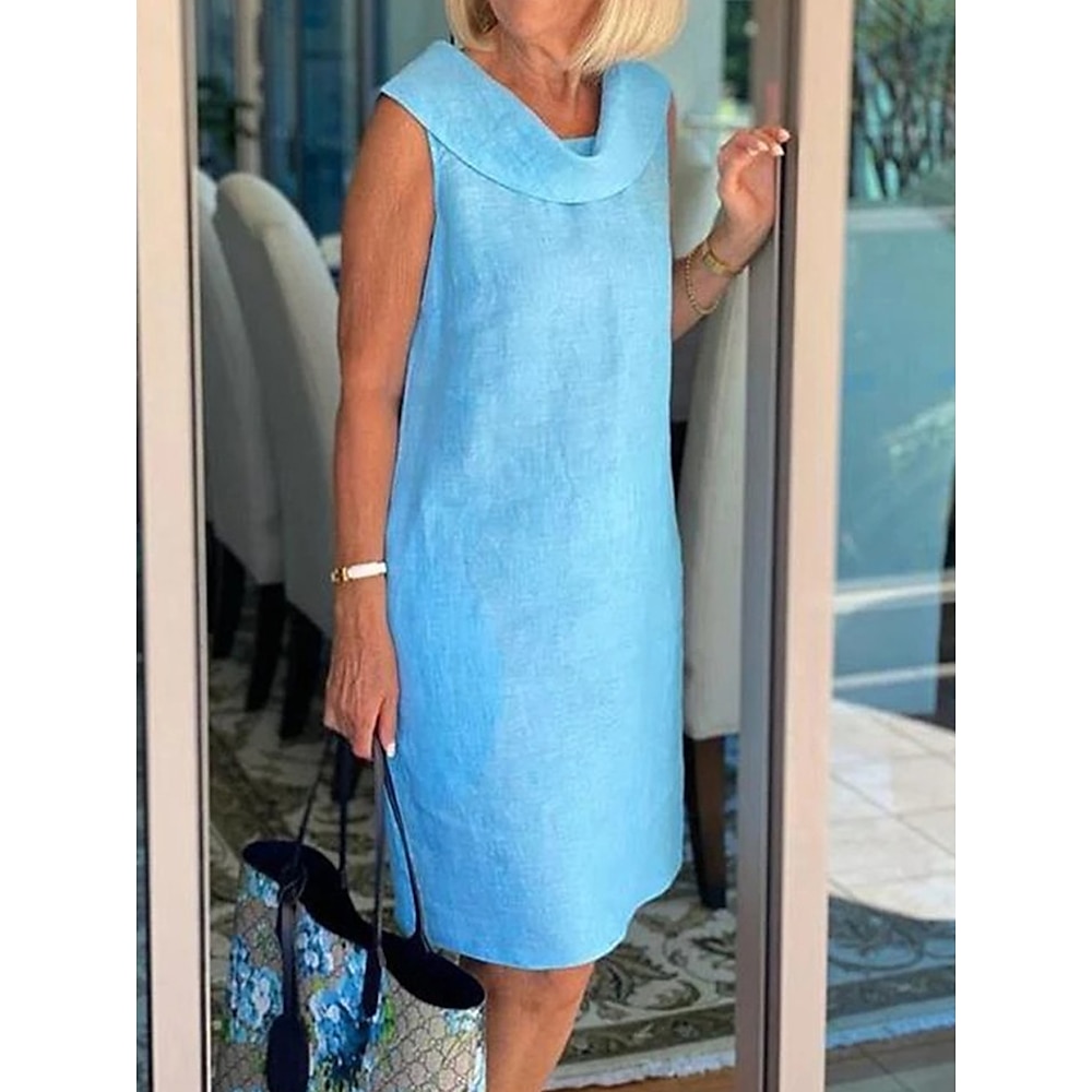 Damen Schwarz Gelb Königliches Blau Sommer Frühling Knielanges Kleid schwarzes kleid Casual kleid Baumwoll-Leinenkleid Basic Modern Täglich Wochenende Lockere Passform Glatt Rundhalsausschnitt Lightinthebox