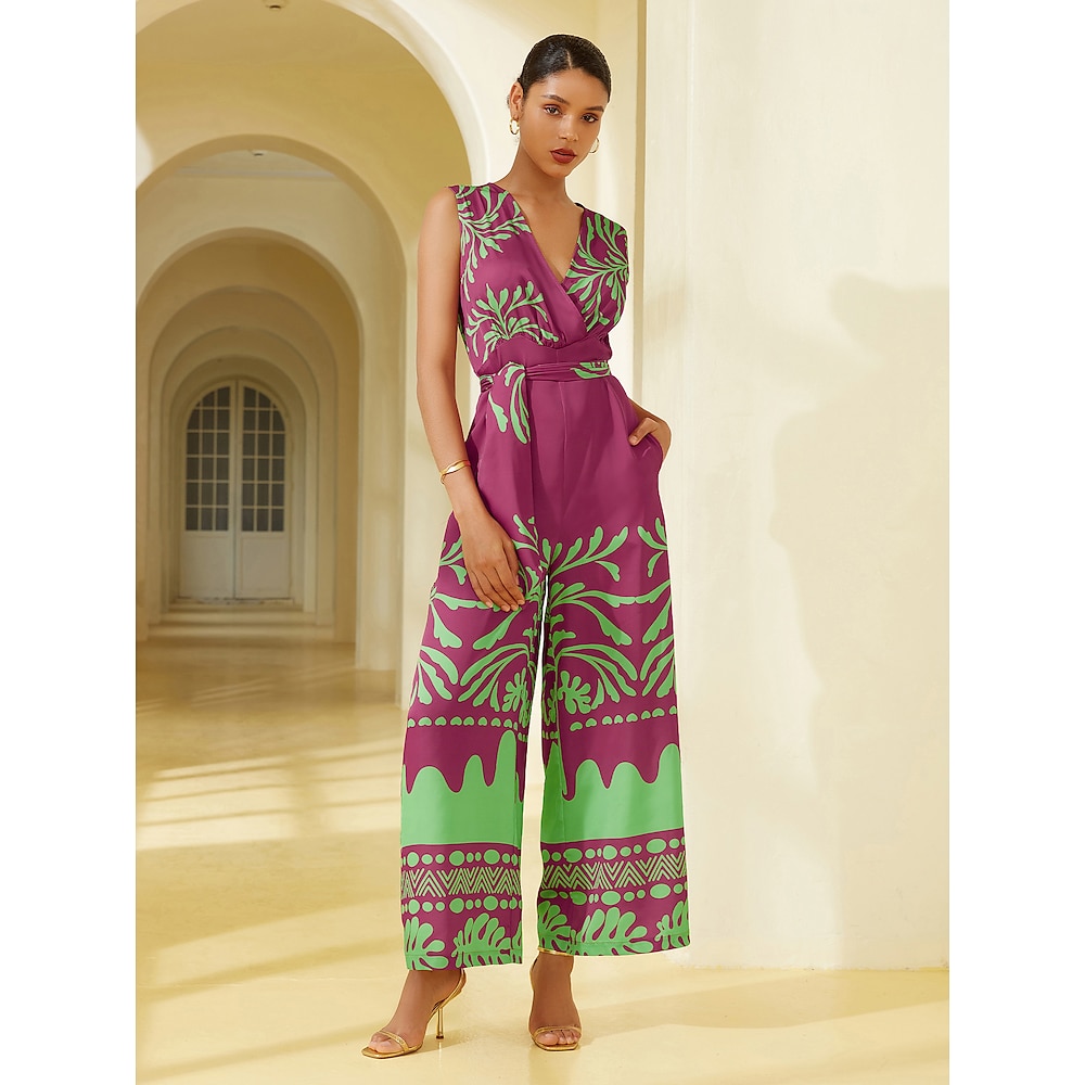 Jumpsuit aus Satin mit Pflanzenprint Lightinthebox