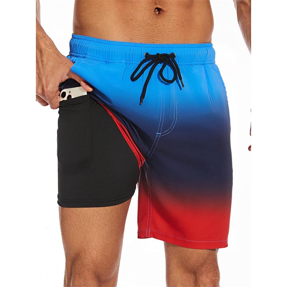 Herren Boardshorts Badeshorts Badehose Schwimmshorts Bademode Kordelzug Elastische Taille Mit Kompressionsliner Farbverlauf Glatt Komfort Schnelltrocknend Kurz Festtage Strand Wochenende Modisch Lightinthebox