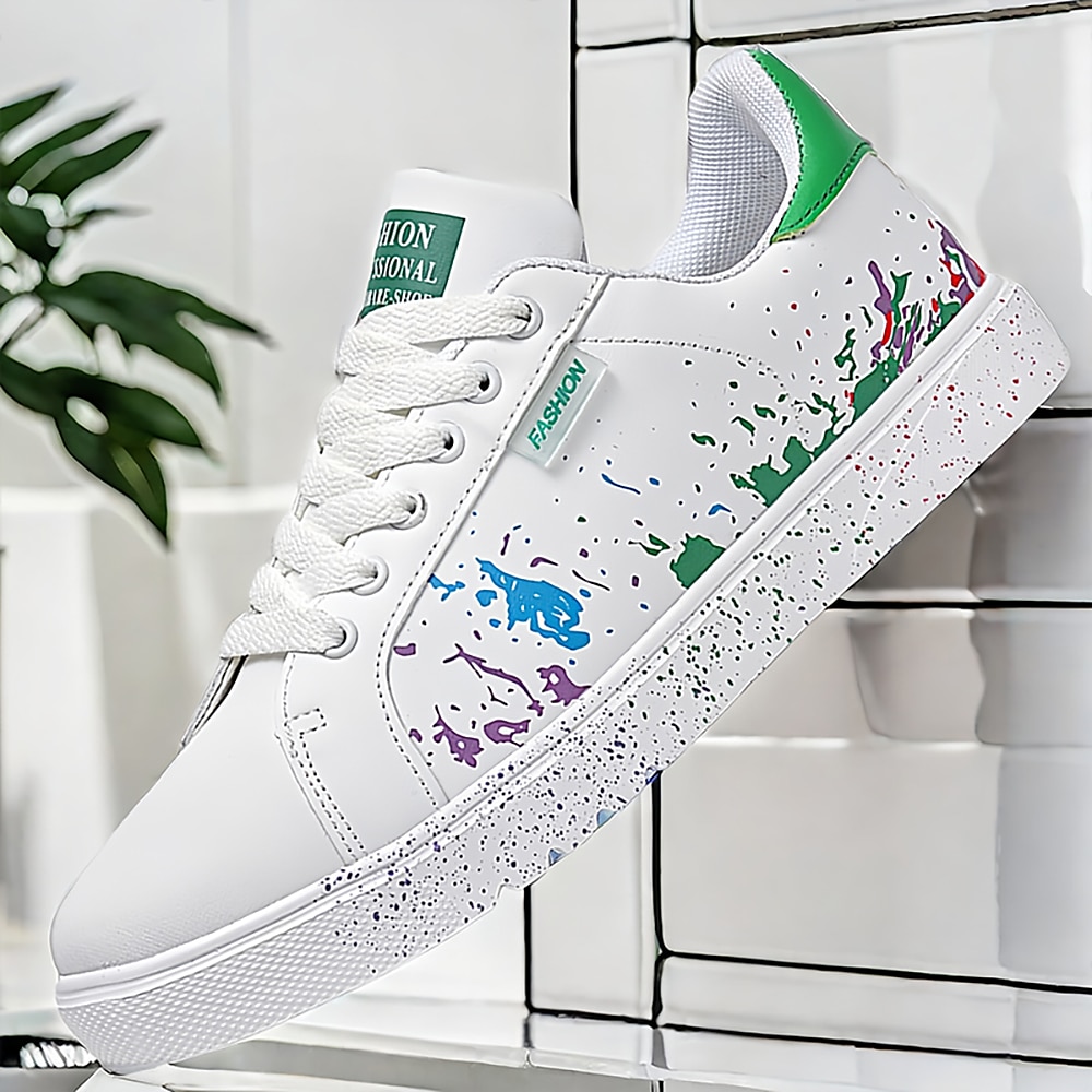 Lässige weiße Herren-Sneaker mit Farbspritzer-Design - bequeme modische Low-Top-Schnürschuhe Lightinthebox