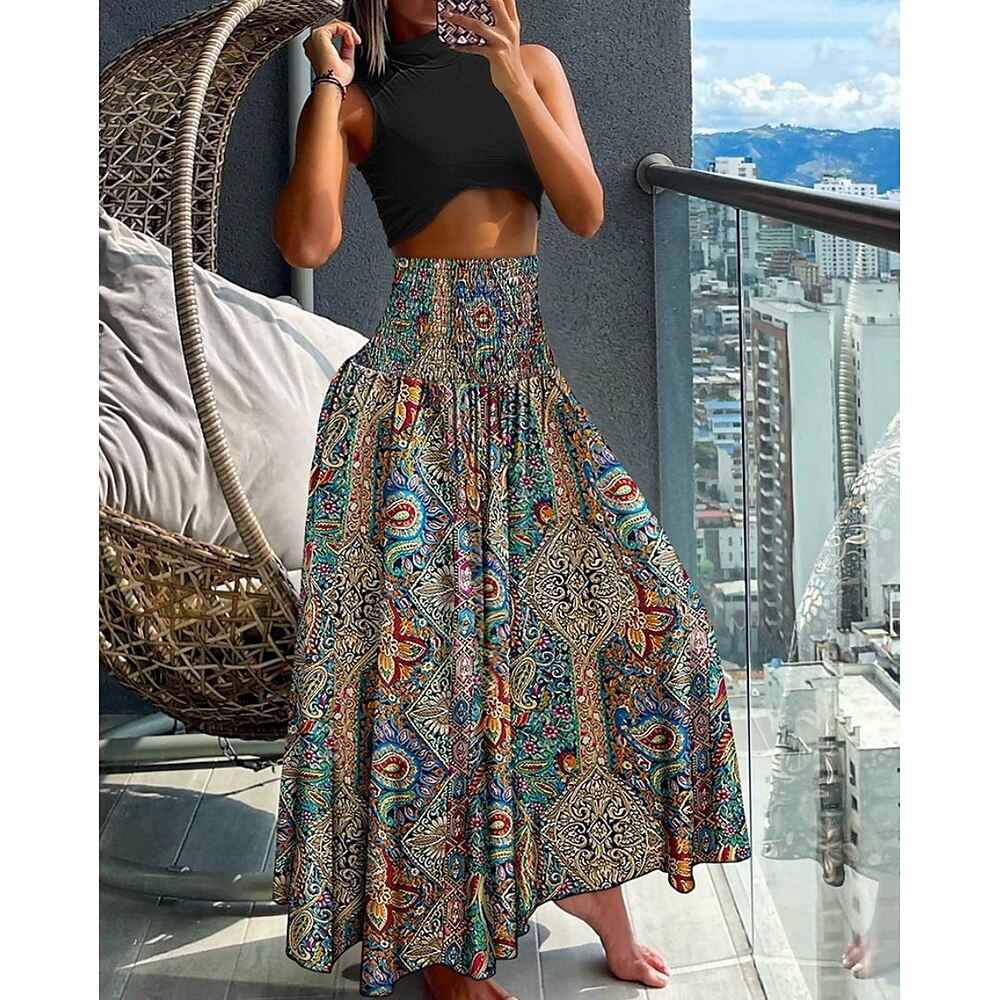 Damen A-Linie Maxi Röcke Bedruckt Farbverlauf Urlaub Sommer Polyester Boho Schwarz Rosa Blau Orange Lightinthebox