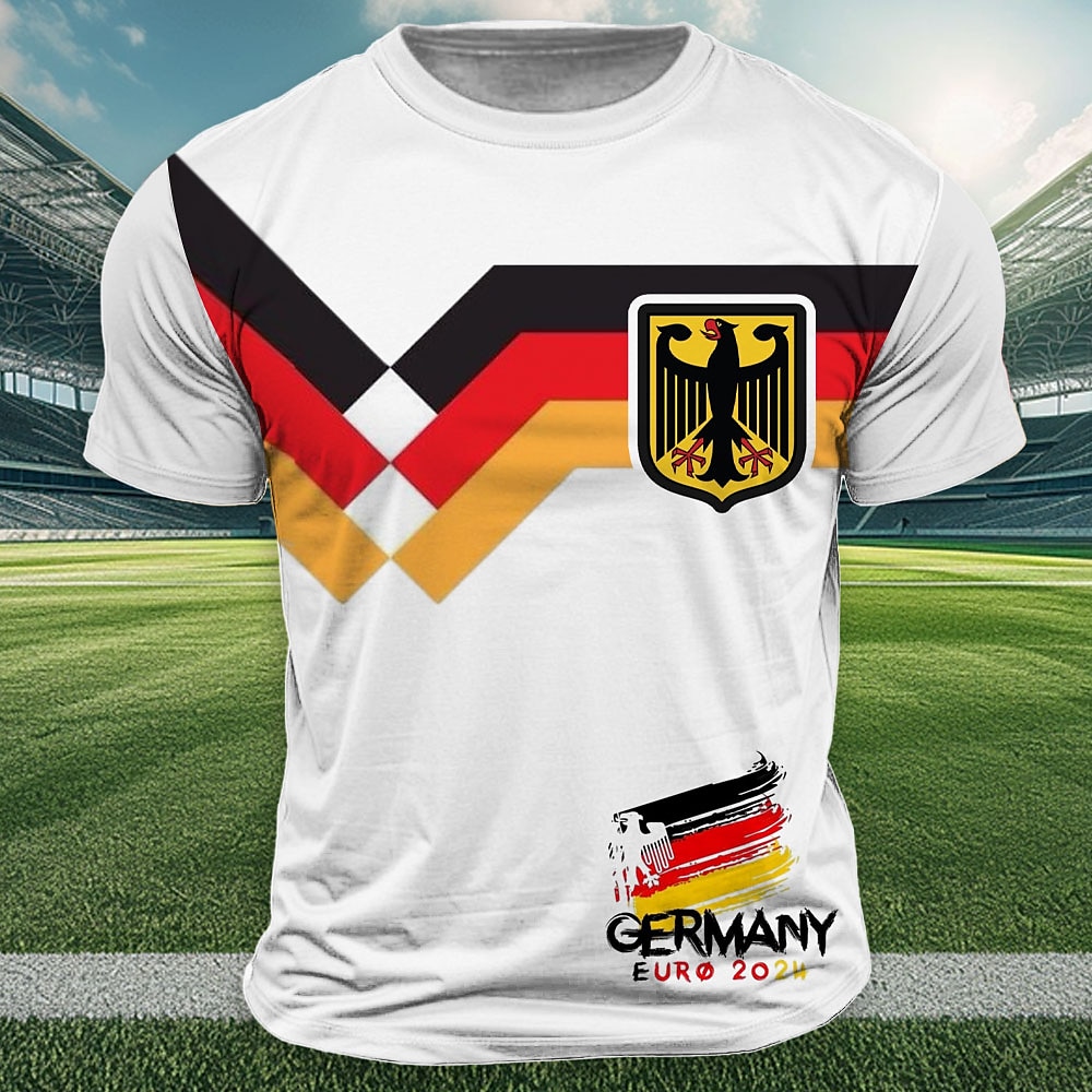 Herren Fußball Deutsche Flagge T Shirt Kurzarm T-Shirt 3D-Druck Rundhalsausschnitt Hemd Outdoor Athleisure Weiß Sommer Frühling Bekleidung S M L XL XXL XXXL Lightinthebox