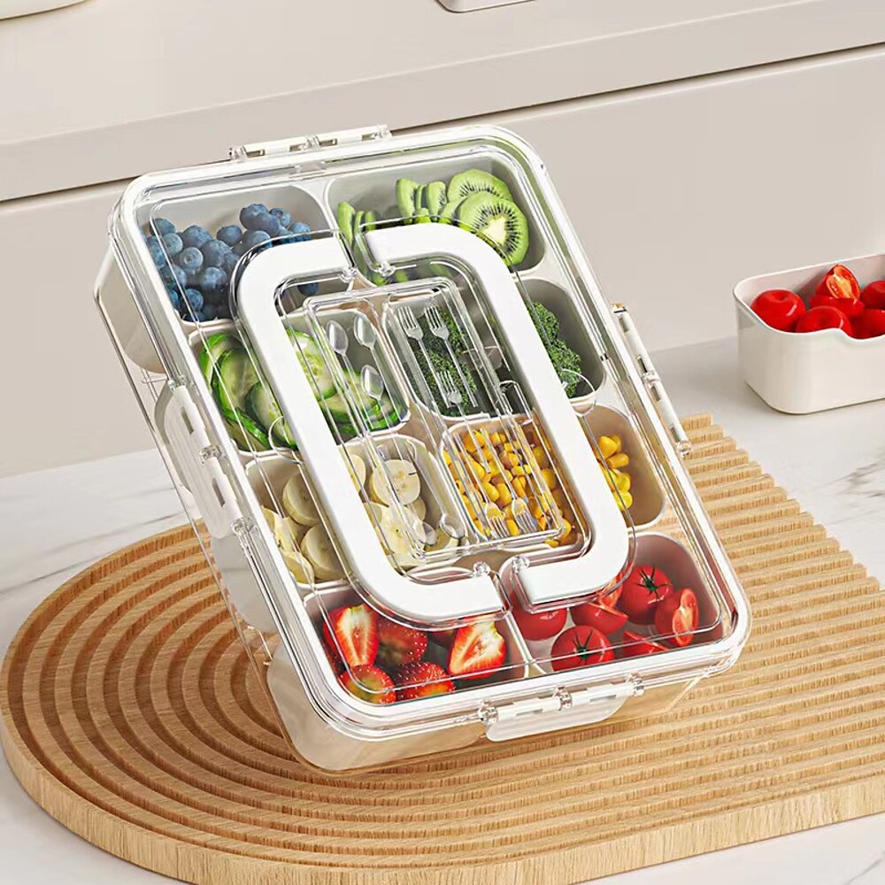 Snackle-Box-Behälter, unterteiltes Serviertablett mit Deckel, tragbarer Snackplatten-Organizer, Wurstbehälter mit 8 Fächern, Frischhaltebehälter, halten Sie Ihre Süßigkeiten und Chips frisch. Lightinthebox