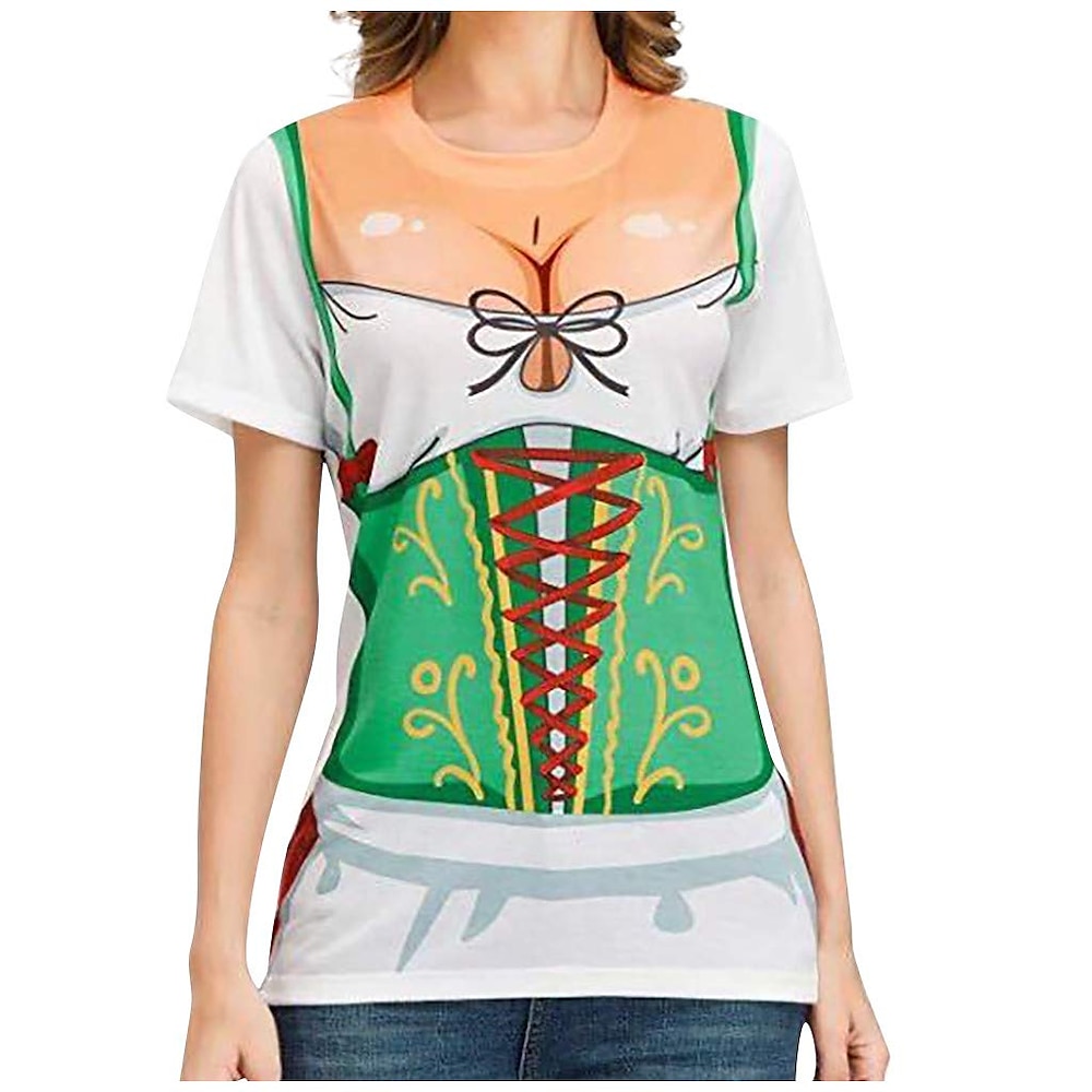 Oktoberfestbier Bayerisch T-Shirt-Ärmel Lederhosen 3D Grafik Für Damen Erwachsene Karneval Oktoberfestbier 3D-Druck Party Casual Lightinthebox