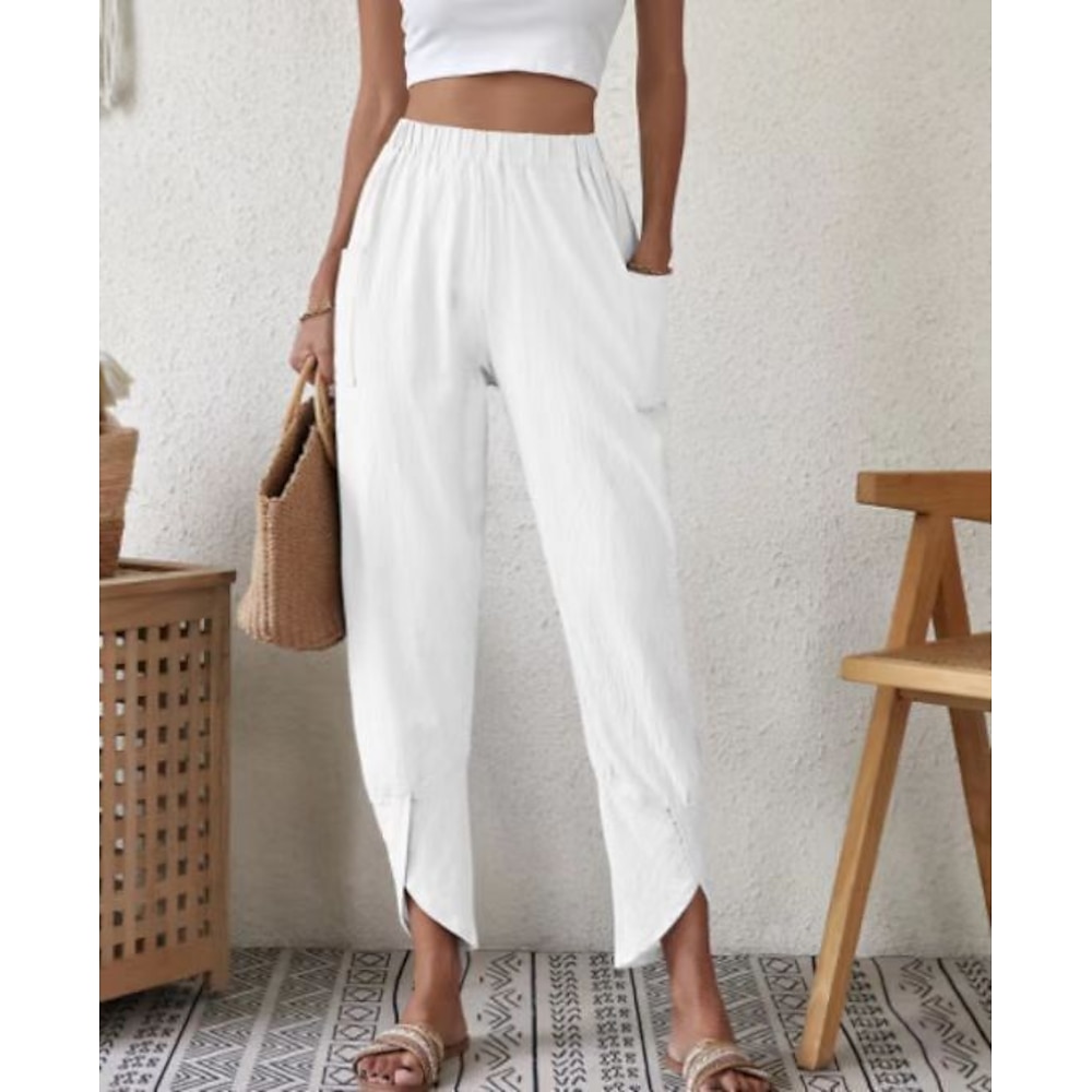 Damen Hosen Hose Casual Knöchellänge Glatt Seitentaschen Elastischer Bund Atmungsaktivität Komfortabel Unelastisch Wochenende Weiß Blau Khaki Grau Frühling Sommer Regular Fit Lightinthebox