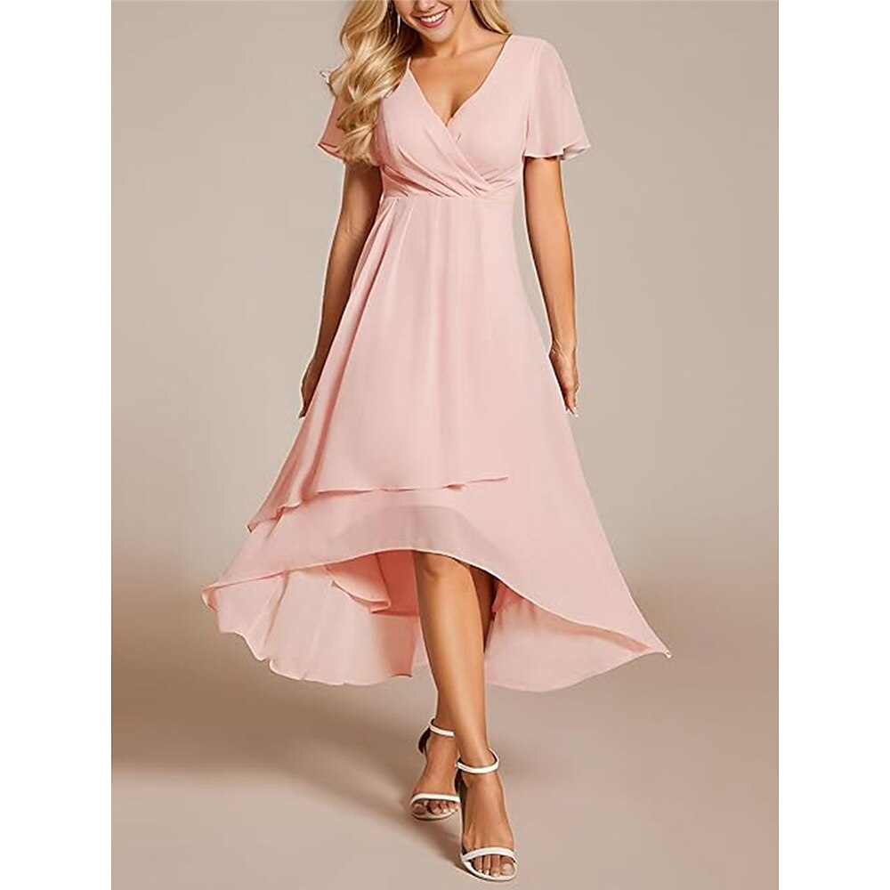 Damen Chiffon-Kleid Maxidress Chiffon Rüsche Arbeit Cocktailparty Elegant Ausgefallene V Ausschnitt Kurzarm Schwarz Weiß Rosa Farbe Lightinthebox