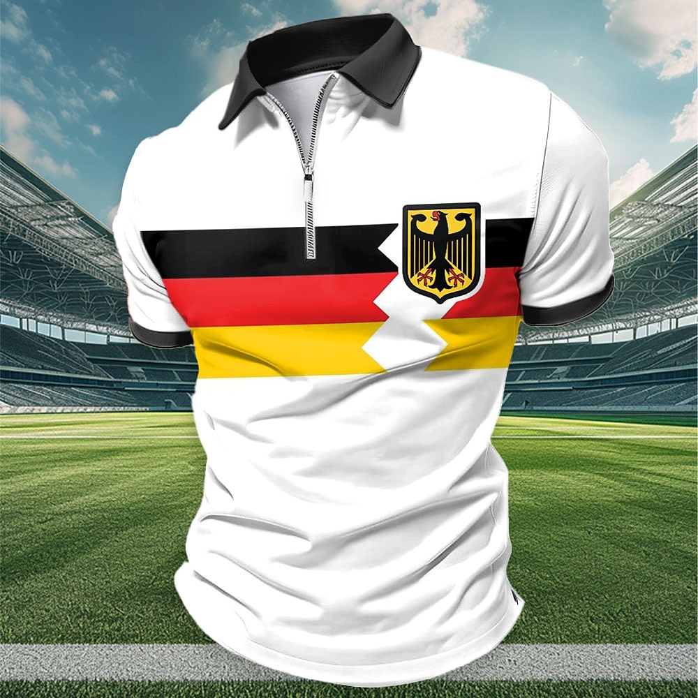 Herren Patriotisch Deutsche Flagge Poloshirts mit Reißverschluss Golfhemd Kurzarm Polo-Shirts Hemden mit Kragen Strassenmode Urlaubskleidung Party-Outfits 3D-Druck Polo mit Viertelreißverschluss Wei Lightinthebox