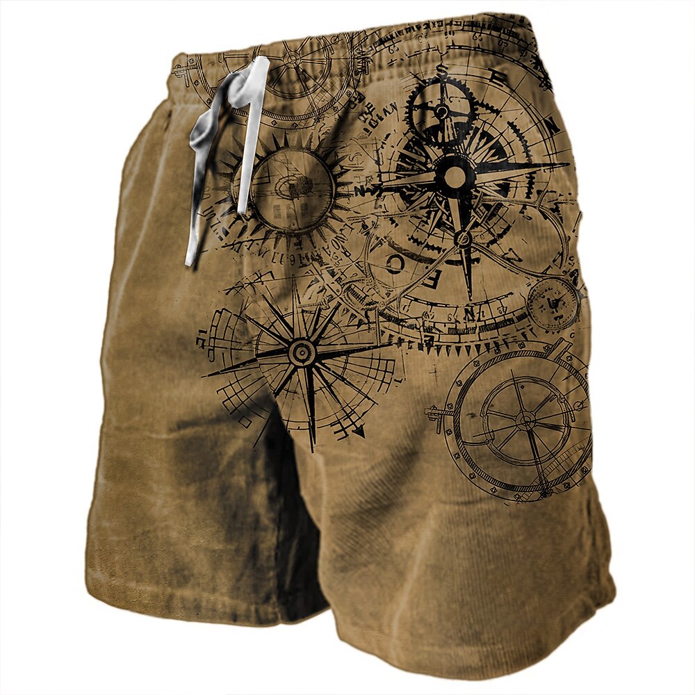 Herren Nautisch Grafik-Drucke Kompass Sweatshorts Kurze Hose Strandshorts Kurze Hosen Frottee-Shorts Mittlere Taillenlinie Retro Vintage Brautkleider schlicht Täglich Festtage Strassenmode Kordelzug Lightinthebox