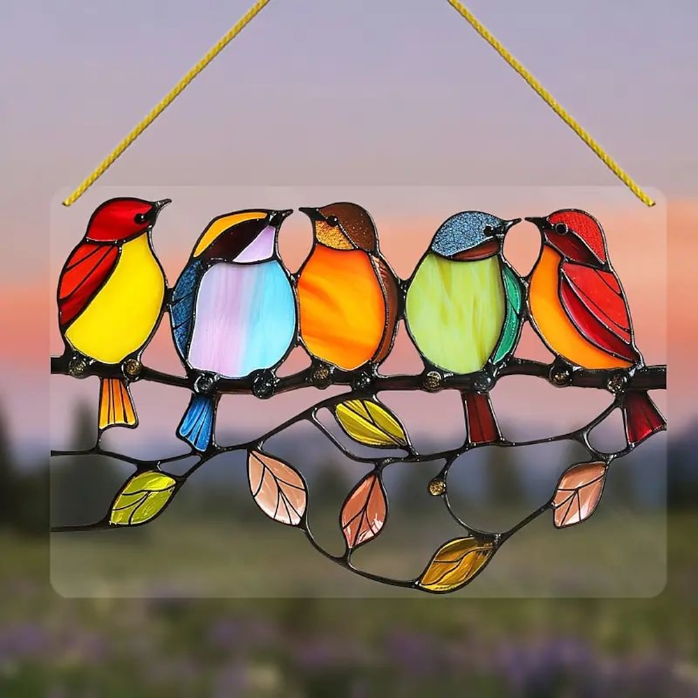 Vogel-Sonnenfänger aus Buntglas zum Aufhängen am Fenster - Sonnenfänger aus Acrylglas - Gartendeko, exquisites Geschenk für Vogelliebhaber - Dekoration für Zuhause, Inneneinrichtung und Büro Lightinthebox