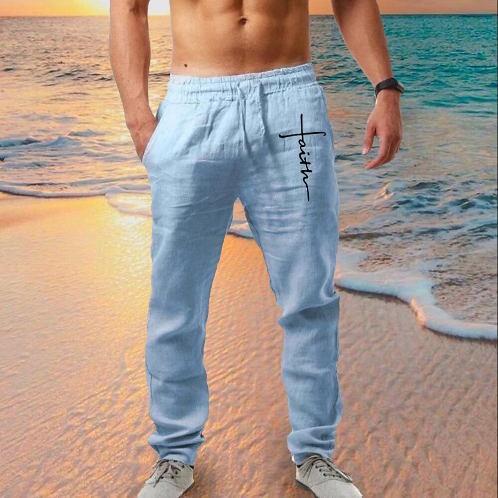 Herren Sommerhosen Elastische Taille Buchstabe Grafik-Drucke Komfort In voller Länge Outdoor Strassenmode Urlaub Hawaiianisch Schwarz Weiß Mikro-elastisch Lightinthebox