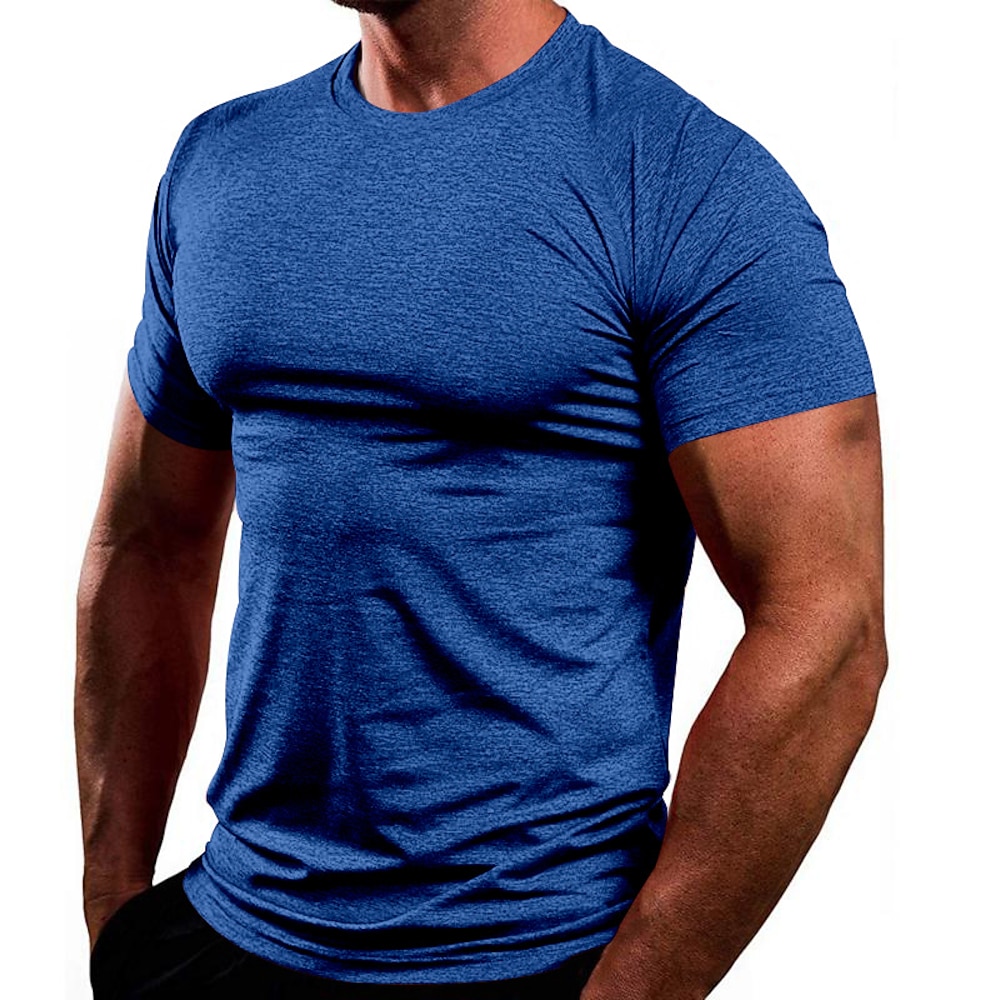 Herren T-Shirt Kurzarm Rundhalsausschnitt T-Shirt Muskel-T-Shirt Kurzarm-Shirt Außen Schnelltrocknend Trainieren Weich Schweißableitend Polyester Schwarz Weiß Marinenblau Fitnessstudio Klettern Lightinthebox