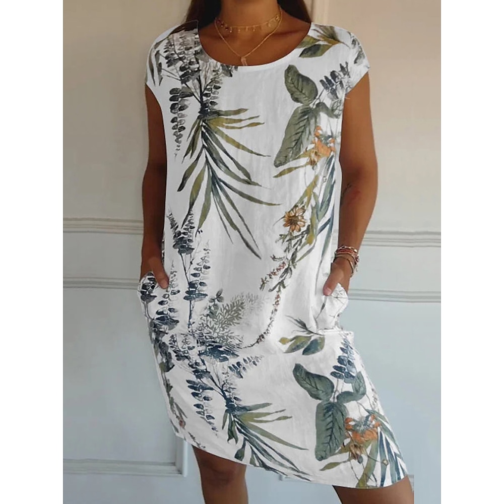 Damen Sommerkleid Brautkleider schlicht Urlaub Täglich Strand Regular Fit Blumen Kurzarm Rundhalsausschnitt Weiß Blau Kamel Grau Sommer Lightinthebox