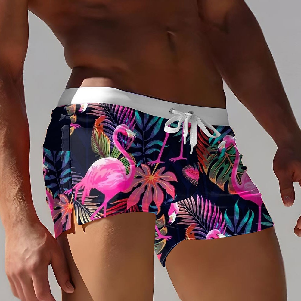 Herren Blatt Flamingo Pflanzen Badehose Schwimmshorts Bademode Boxer-Badeshorts Mittlere Taillenlinie Modisch Designer Surfen Festtage Strand Tasche Kordelzug Elastische Taille Designer Bekleidung Lightinthebox